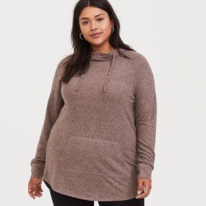 Super Soft Plush Taupe Cowl Neck Tunic Hoodie